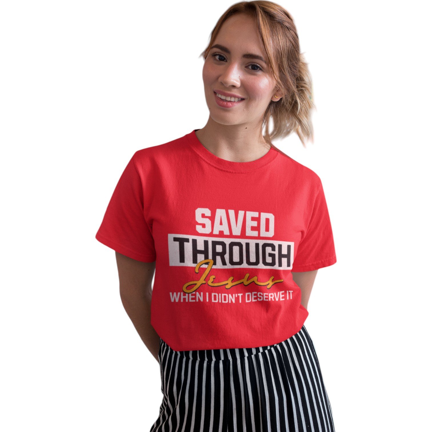 Premium Unisex Saved Through Jesus Religious T-Shirt - Image 4