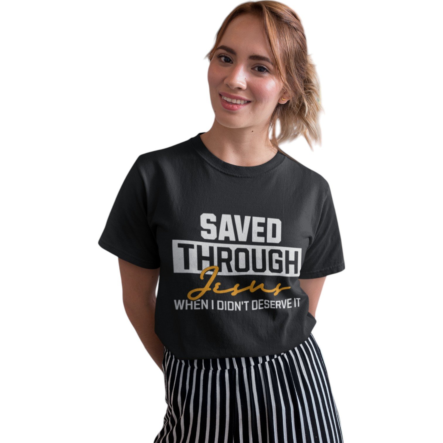 Premium Unisex Saved Through Jesus Religious T-Shirt - Image 2