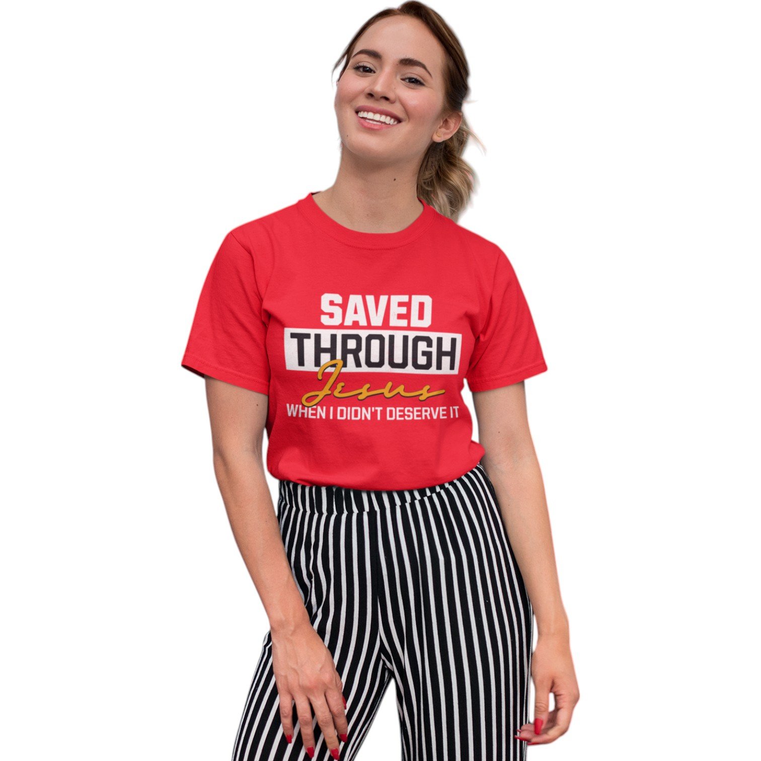 Premium Unisex Saved Through Jesus Religious T-Shirt - Image 5