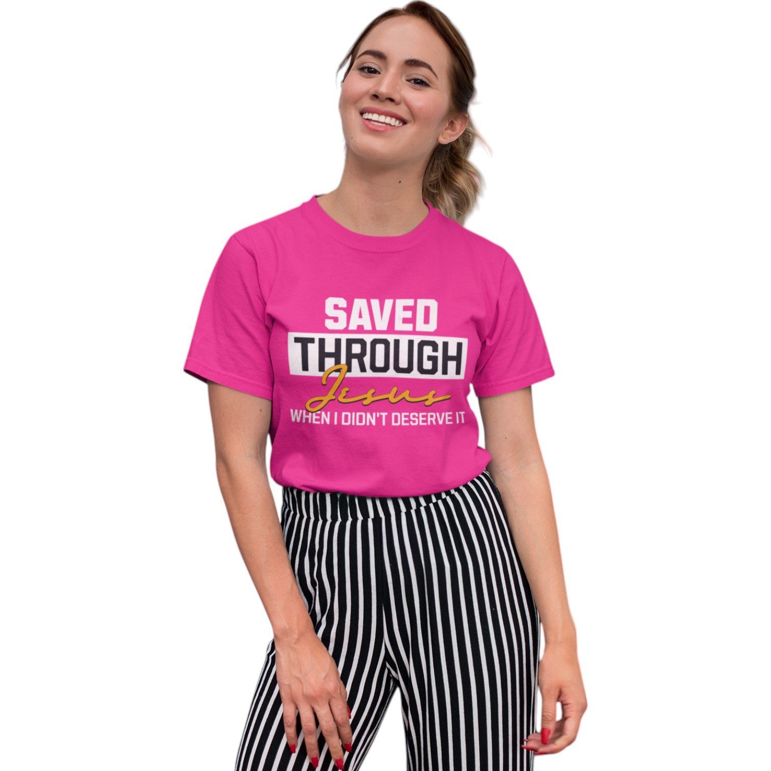 Premium Unisex Saved Through Jesus Religious T-Shirt - Image 7