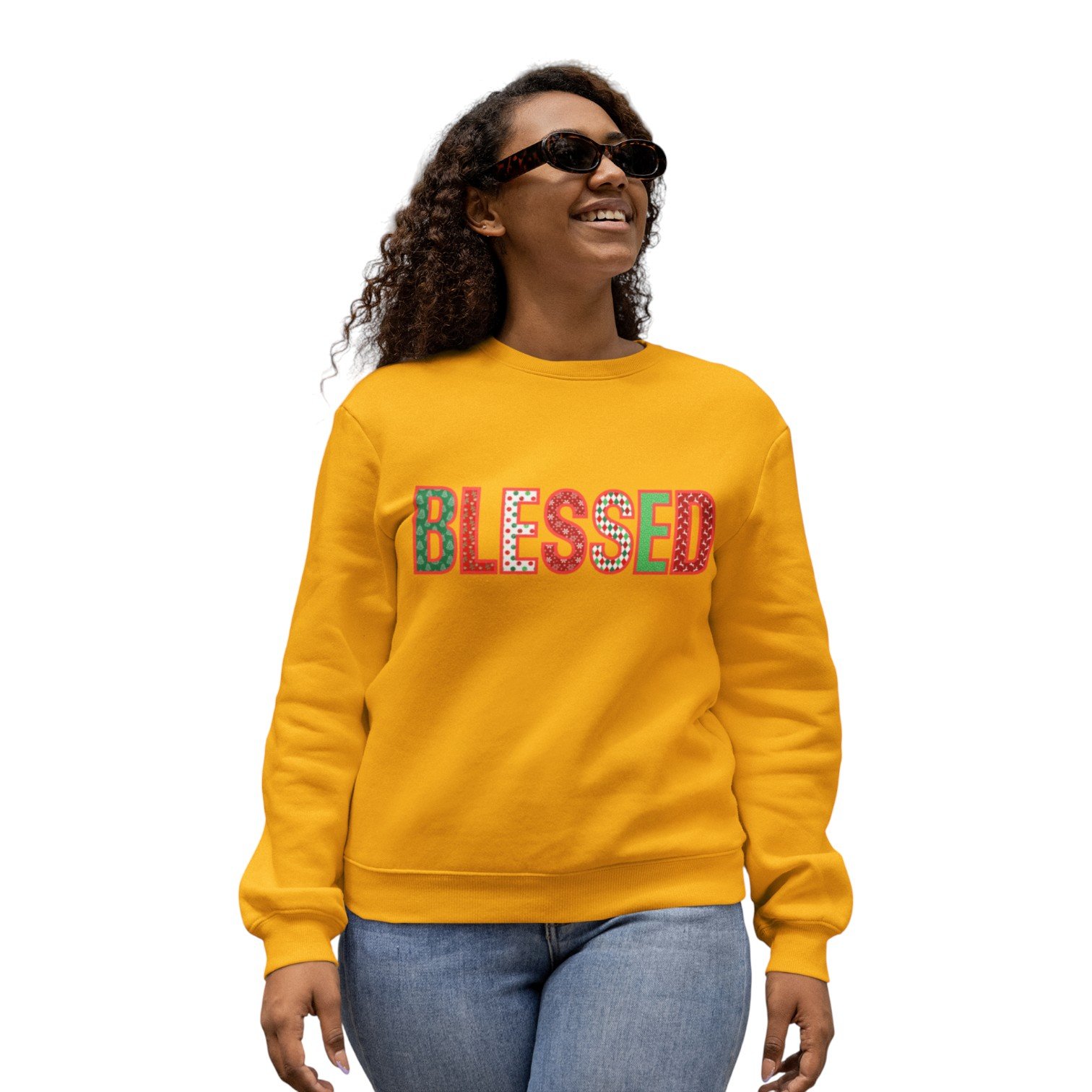 Red Blessed Print Christmas Crewneck Sweatshirt - Image 4