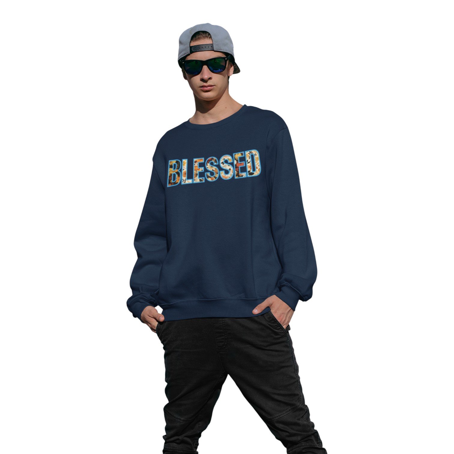 Blessed Blue Fall Print Crewneck Sweatshirt - Image 2