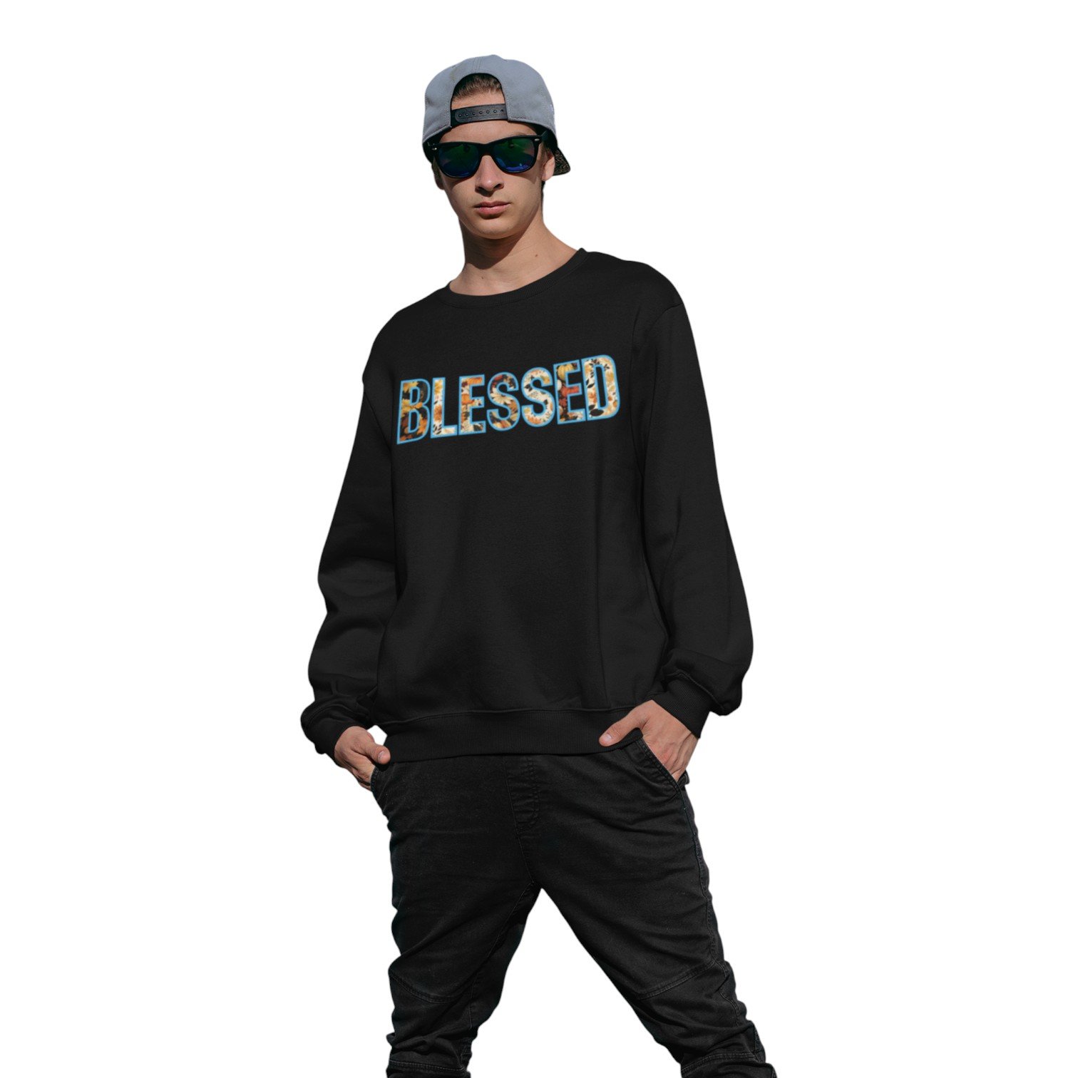 Blessed Blue Fall Print Crewneck Sweatshirt
