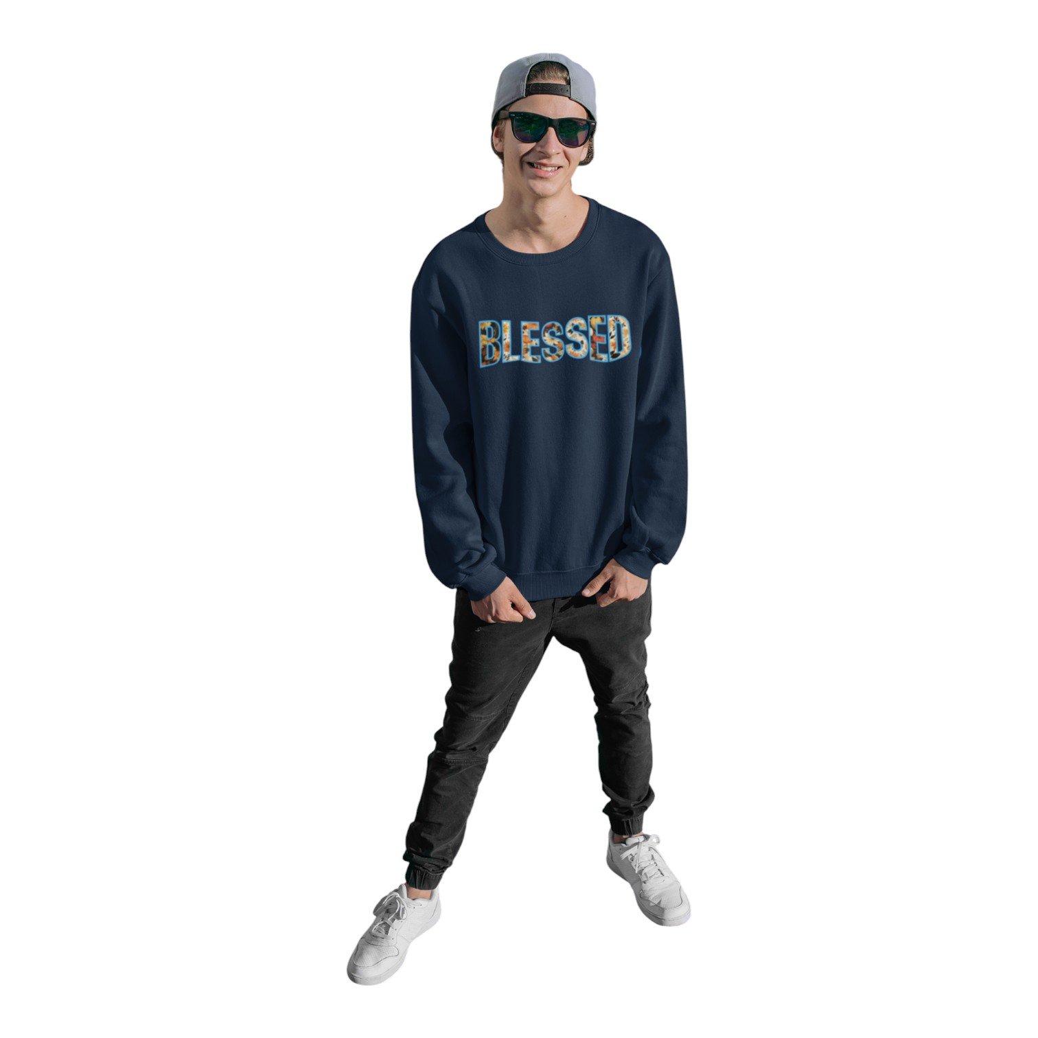 Blessed Blue Fall Print Crewneck Sweatshirt - Image 4