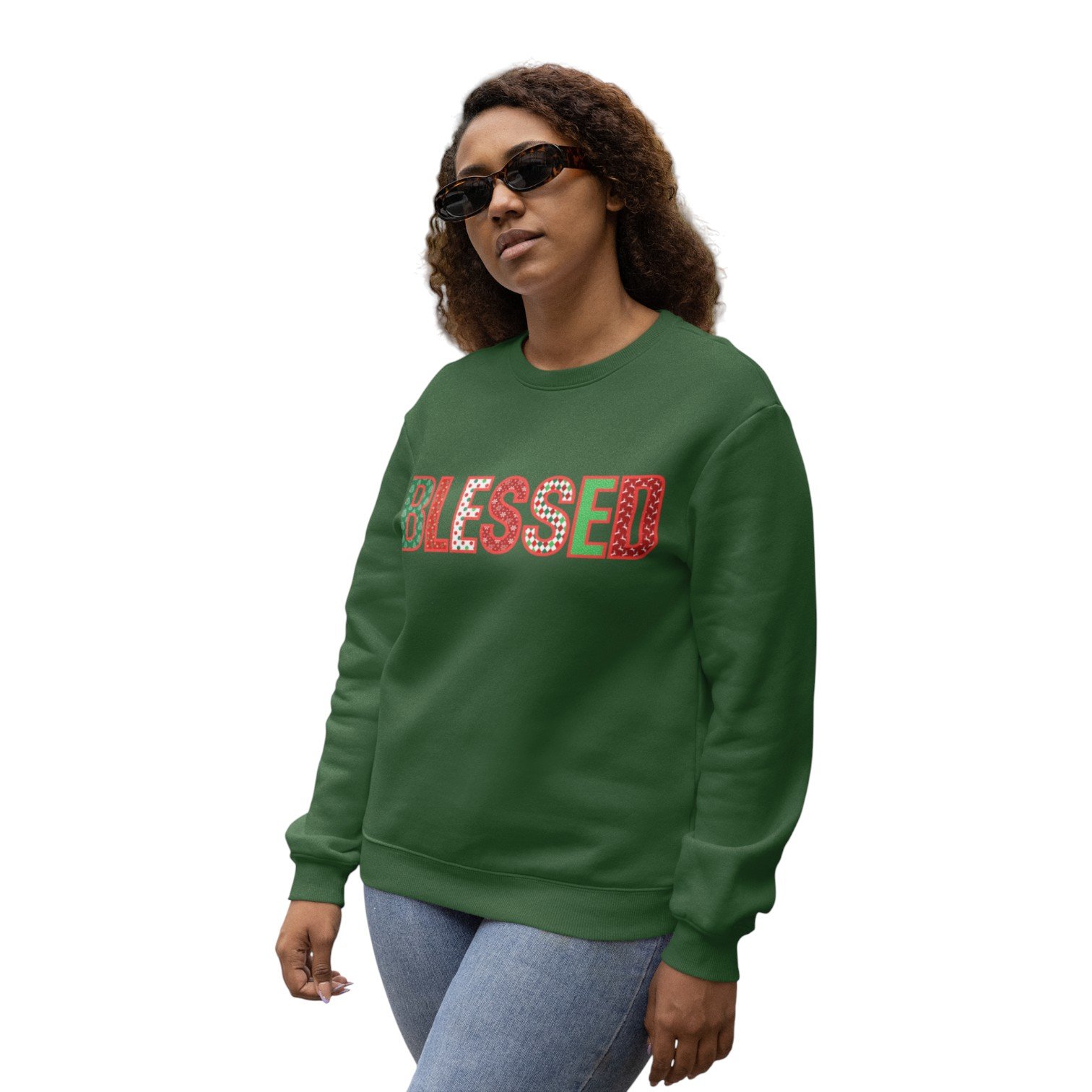 Red Blessed Print Christmas Crewneck Sweatshirt - Image 5