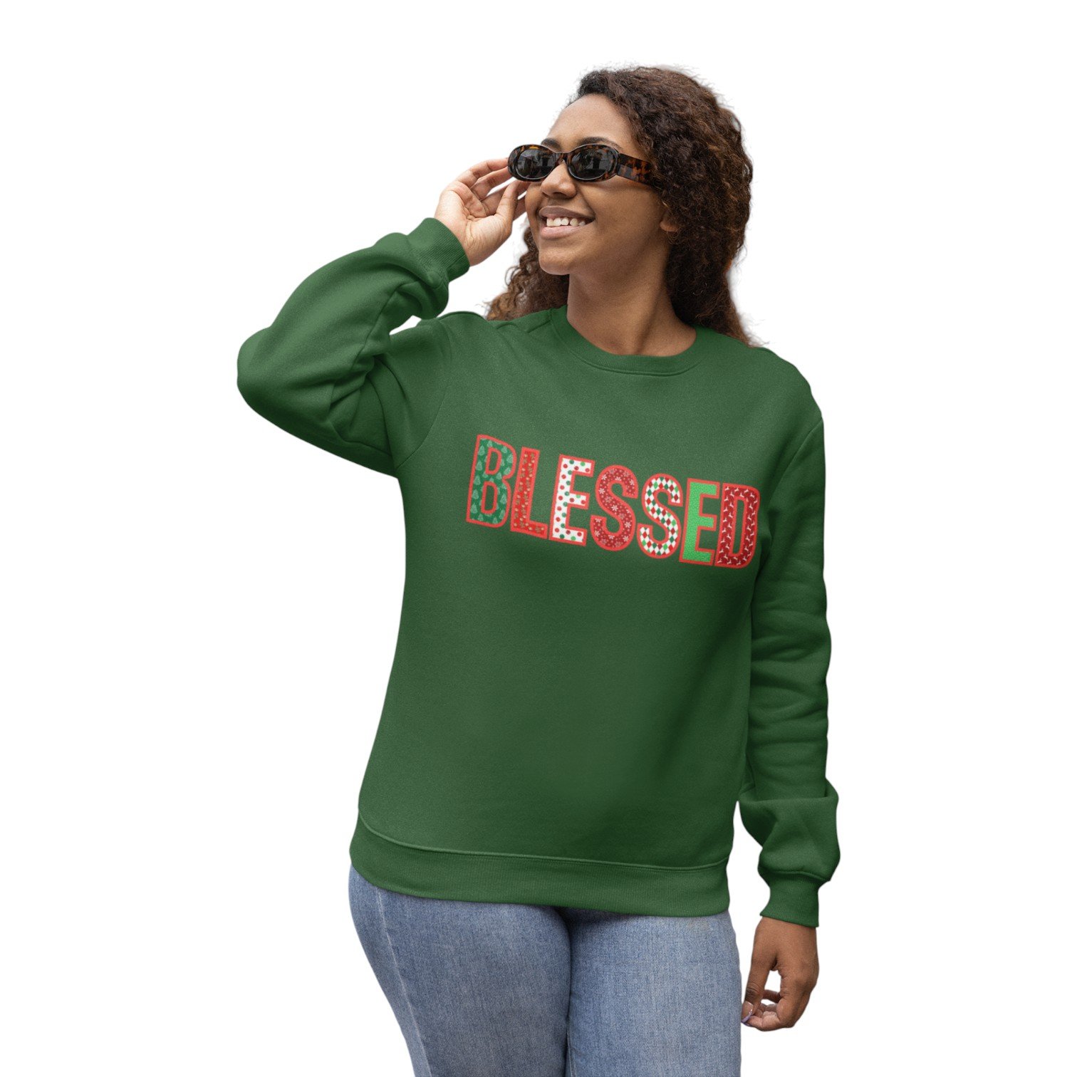 Red Blessed Print Christmas Crewneck Sweatshirt - Image 8