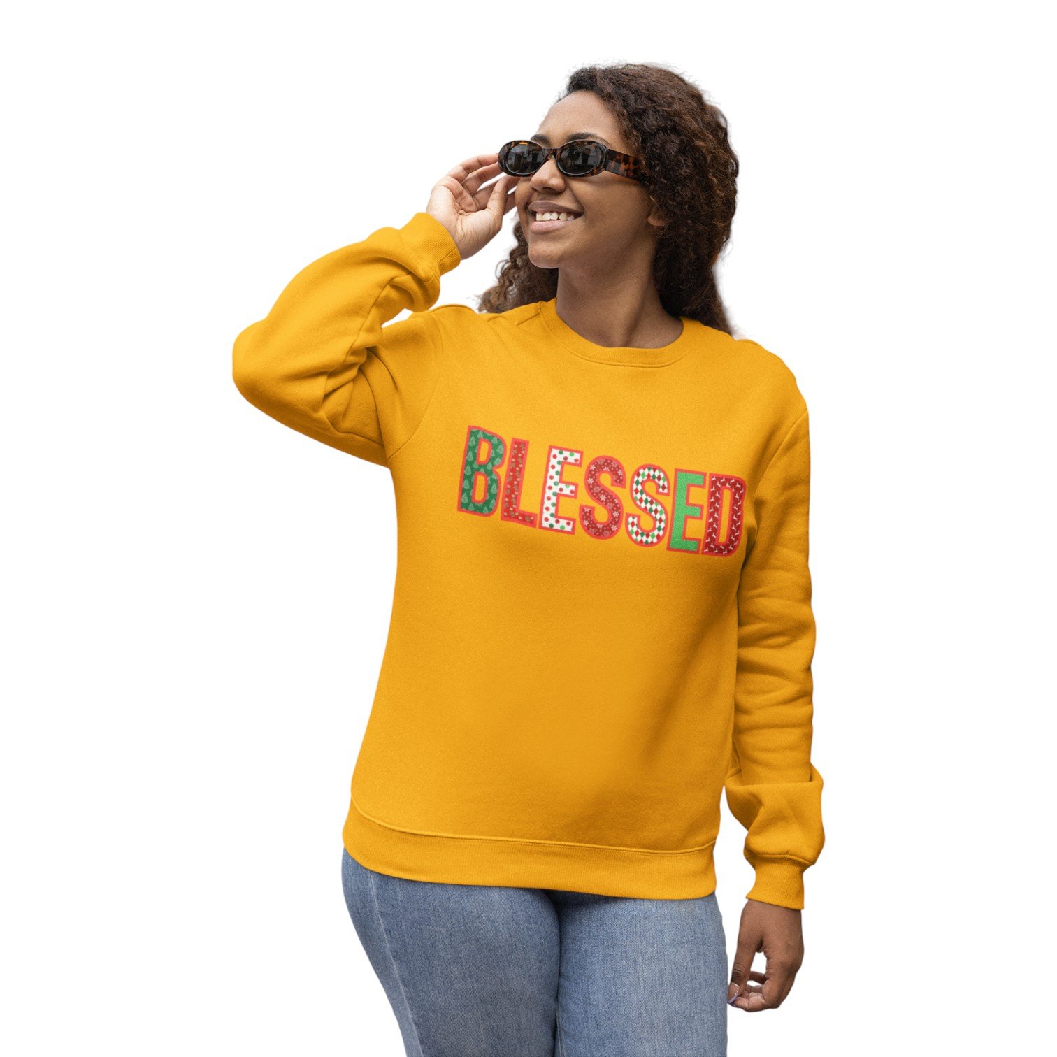 Red Blessed Print Christmas Crewneck Sweatshirt - Image 10