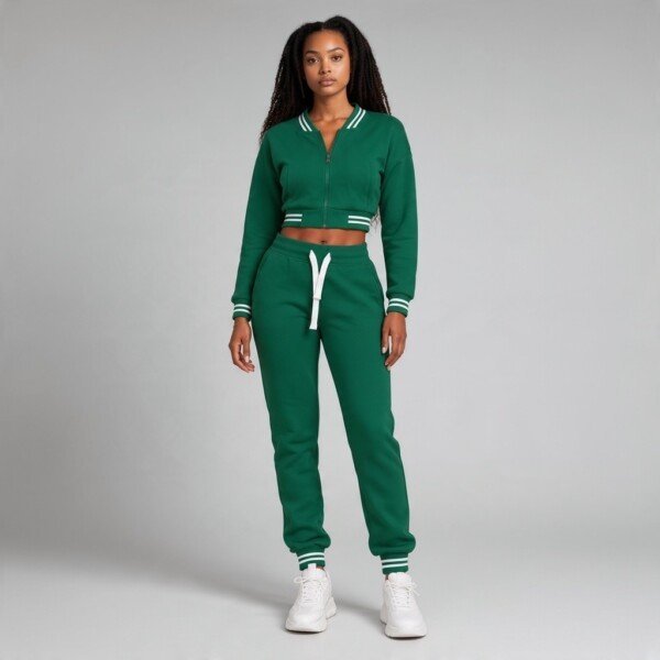 ACCESS Women's Varsity Fleece Tracksuit – 2-Piece Cropped Jacket & Jogger Set